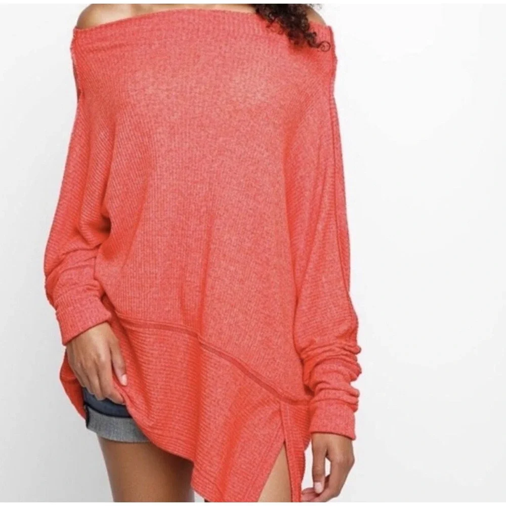 Free People We The Free Londontown Thermal Top Coral Oversized Cowl Neck P Small